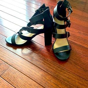 Black strapped heeled sandal